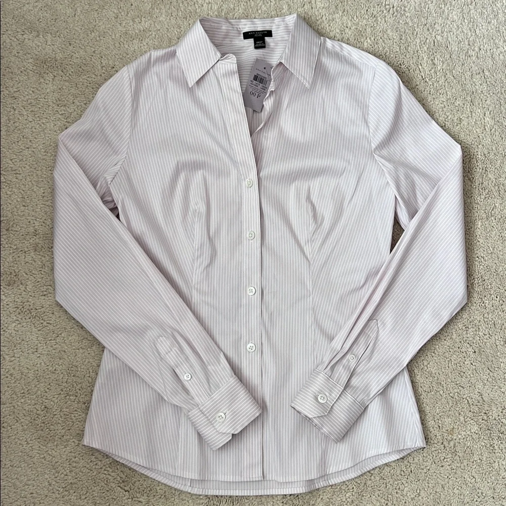 NWT Ann Taylor pink striped button down shirt 00P - Picture 3 of 4